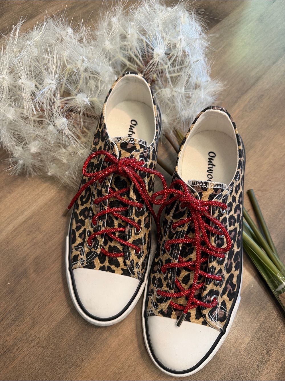 Outwoods Leopard Canvas Sneakers with Sparkling Red Laces